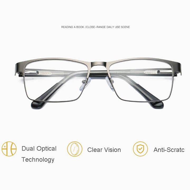 Hotony Men's Full Rim Square Alloy Frame Reading Glasses R89865 Reading Glasses Hotony