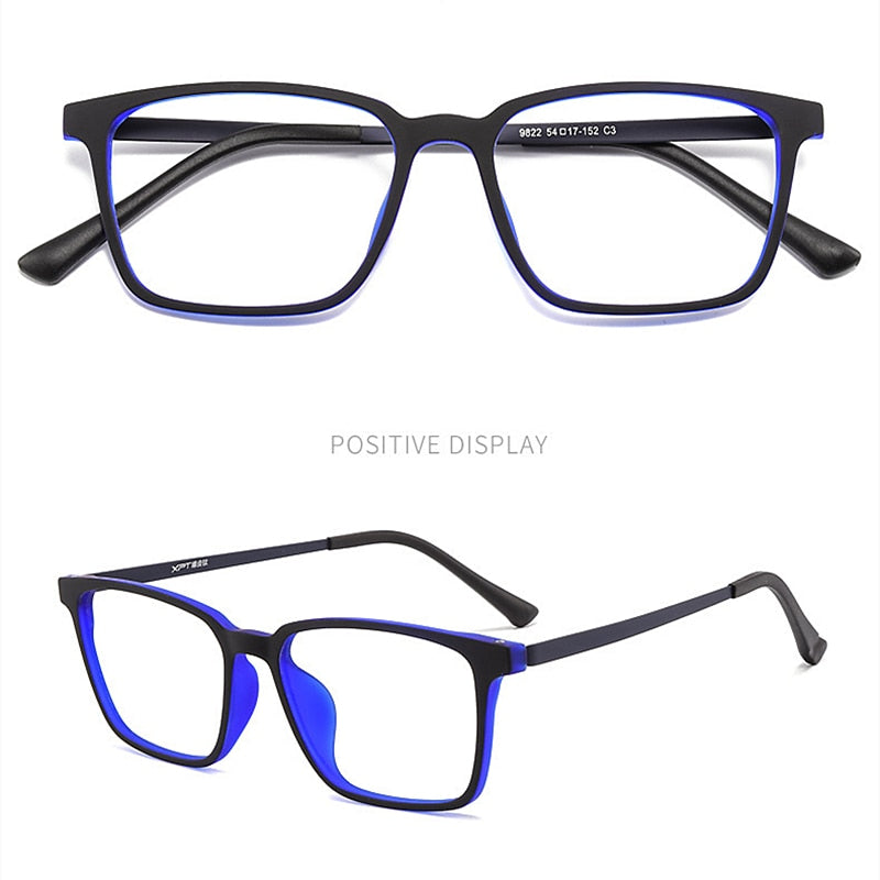 Yimaruili Men's Full Rim Square Titanium Frame Eyeglasses 9822 Full Rim Yimaruili Eyeglasses Black Blue