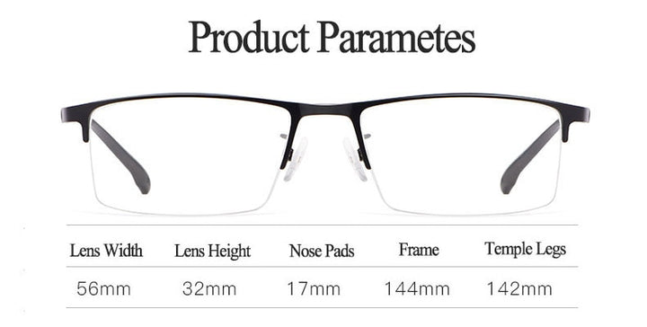 Hotochki Men's Semi Rim Rectangular Alloy Frame Eyeglasses 9102 Semi Rim Hotochki