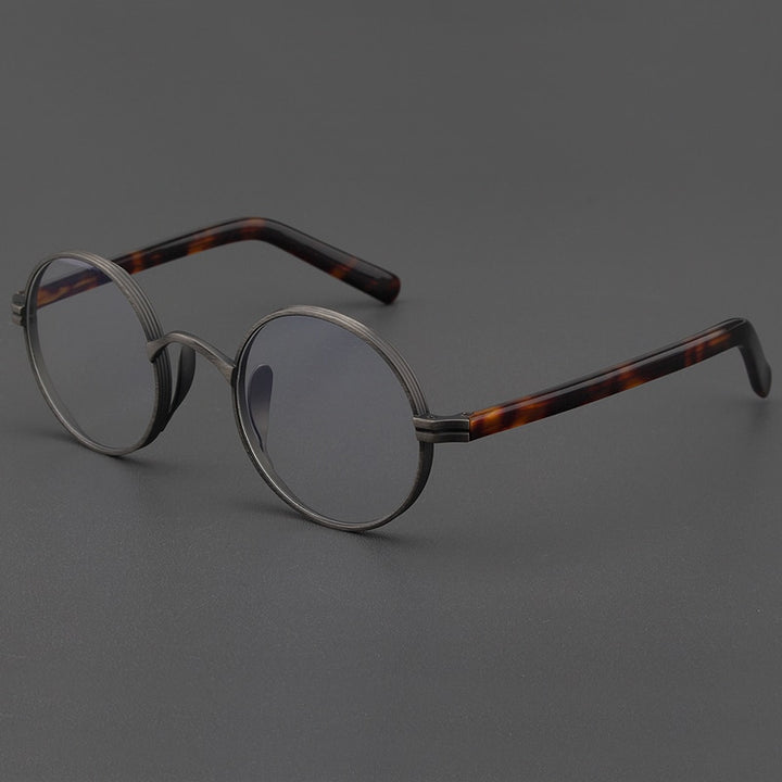 Gatenac Unisex Full Rim Round Titanium Acetate Frame Eyeglasses Gxyj47 Full Rim Gatenac gun