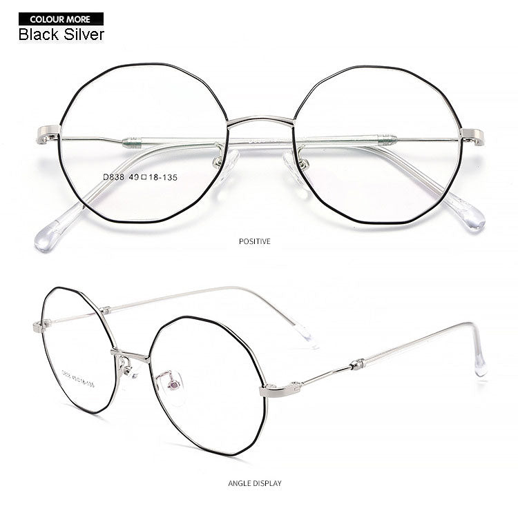 Hotony Unisex Full Rim Polygon Round Alloy Frame Spring Hinge Eyeglasses D838 Full Rim Hotony