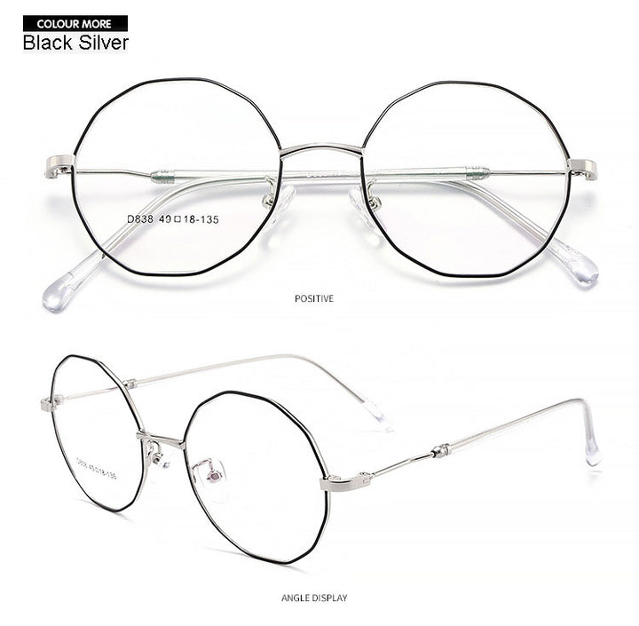 Hotony Unisex Full Rim Polygon Round Alloy Frame Spring Hinge Eyeglasses D838 Full Rim Hotony