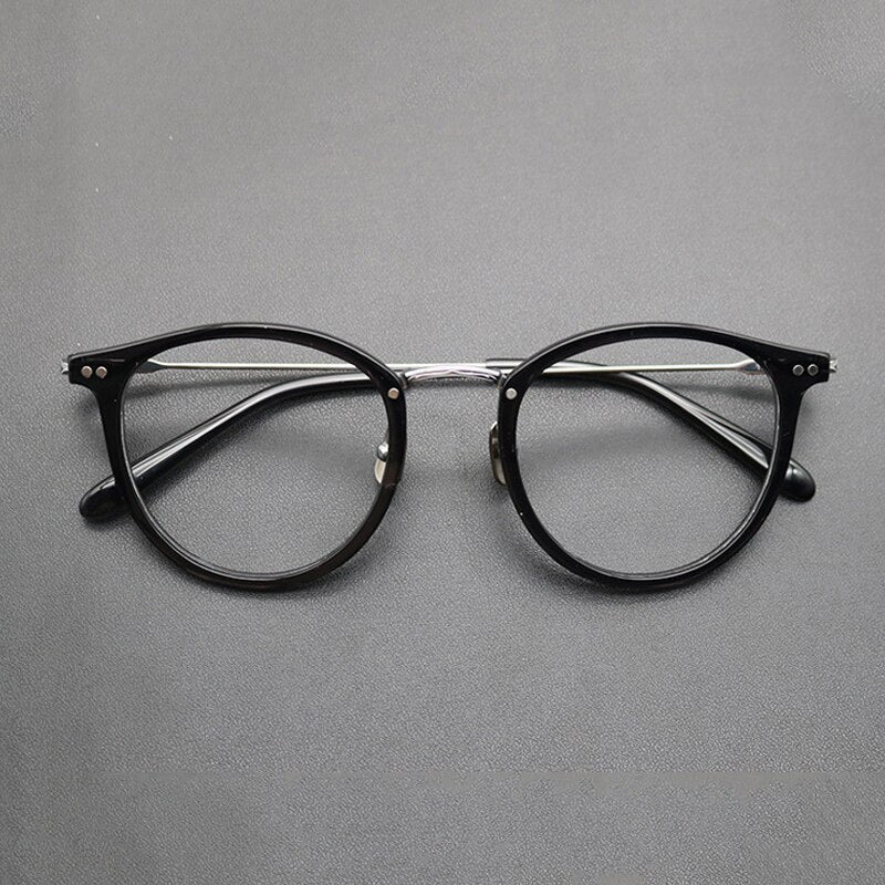 Gatenac Unisex Full Rim Round Titanium Acetate Frame Eyeglasses Gxyj717 Full Rim Gatenac Gray Silver