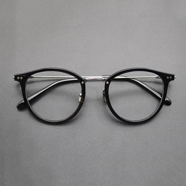 Gatenac Unisex Full Rim Round Titanium Acetate Frame Eyeglasses Gxyj717 Full Rim Gatenac Gray Silver