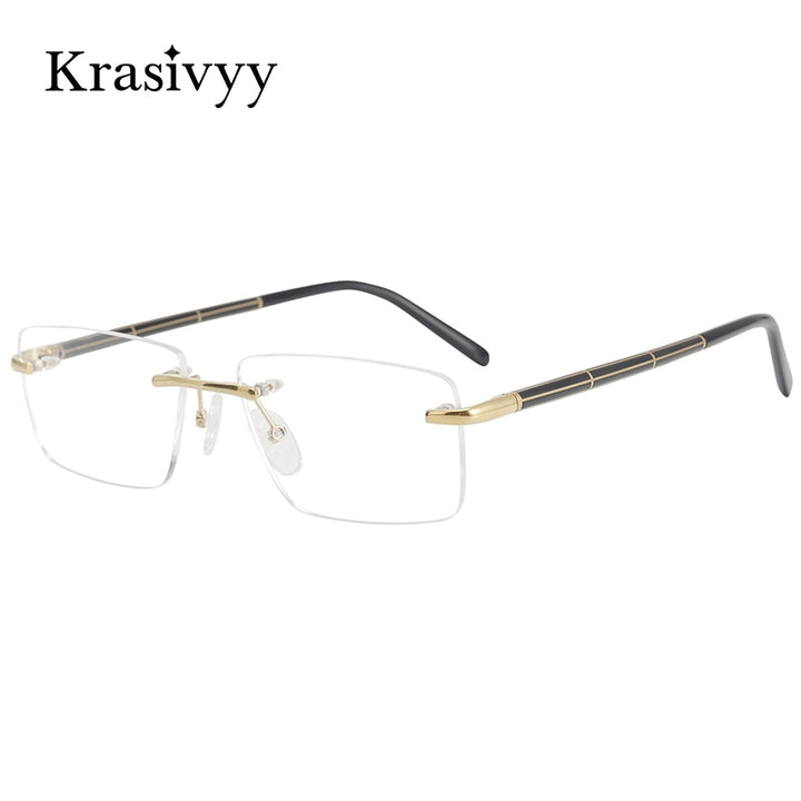 Krasivyy Unisex Rimless Square Titanium Wood Eyeglasses Kr16069 Rimless Krasivyy