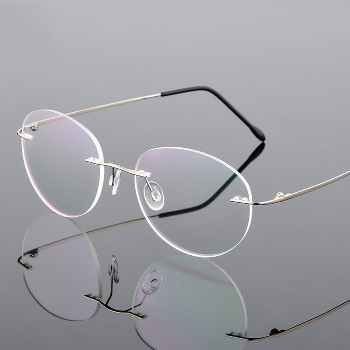 Handoer Unisex Rimless Customized Shaped Lenses 862 Alloy Eyeglasses Rimless Handoer Silver