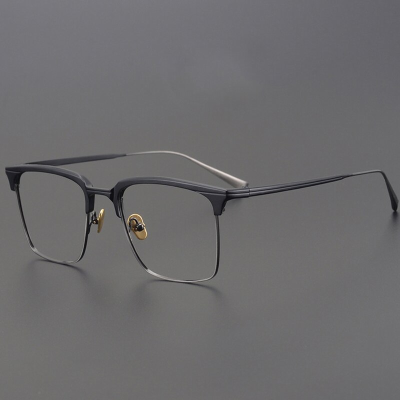 Muzz Men's Full Rim Square Titanium Acetate Hand Crafted Frame Eyeglasses 0225 Full Rim Muzz gray