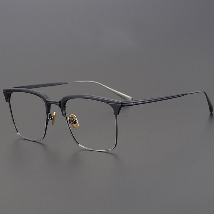Muzz Men's Full Rim Square Titanium Acetate Hand Crafted Frame Eyeglasses 0225 Full Rim Muzz gray