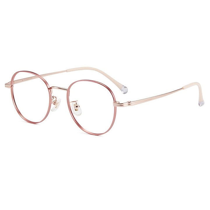 Yimaruili Unisex Full Rim Round Titanium Frame Eyeglasses T8805 Full Rim Yimaruili Eyeglasses Red Rose Gold