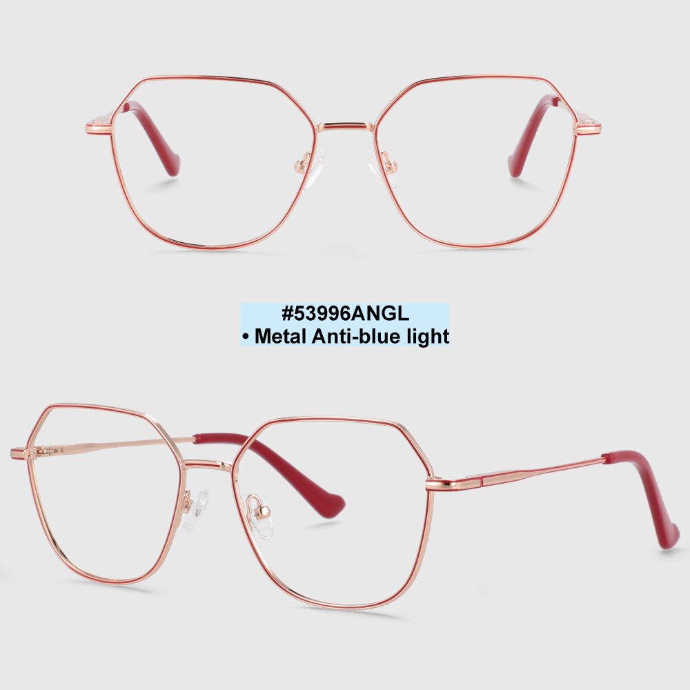 CCspace Unisex Full Rim Polygon Oval Alloy Frame Eyeglasses 53996 Full Rim CCspace gold red