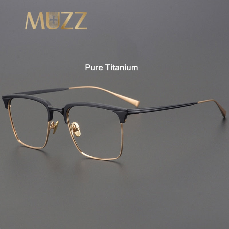Muzz Men's Full Rim Square Titanium Acetate Hand Crafted Frame Eyeglasses 0225 Full Rim Muzz