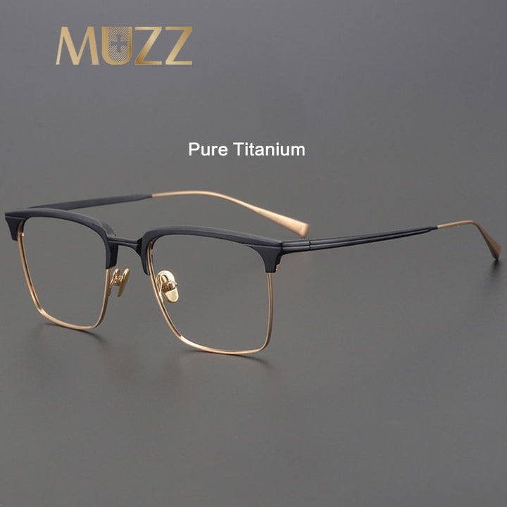 Muzz Men's Full Rim Square Titanium Acetate Hand Crafted Frame Eyeglasses 0225 Full Rim Muzz