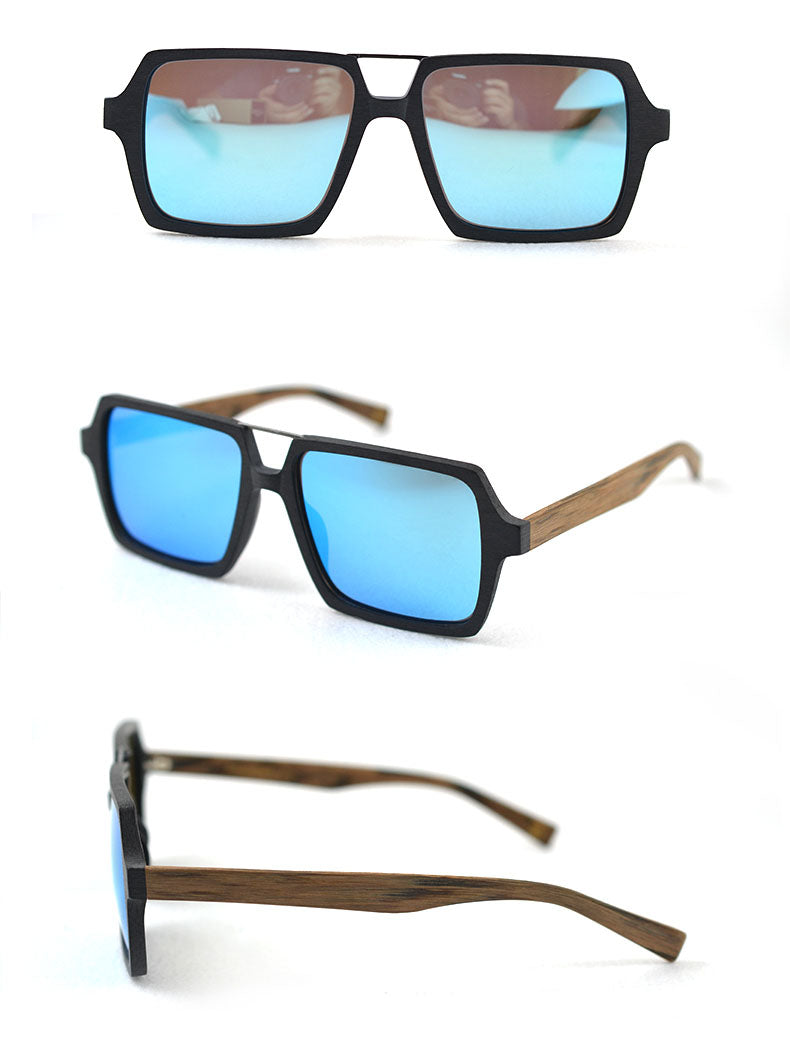 Hdcrafter Men's Full Rim Double Bridge Square Frame Polarized Wood Sunglasses Pd90161 Sunglasses HdCrafter Sunglasses