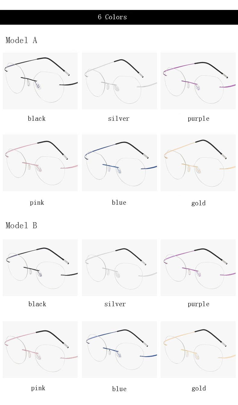 Hdcrafter Unisex Rimless Polygon Round Titanium Frame Eyeglasses 6001-6002 Rimless Hdcrafter Eyeglasses