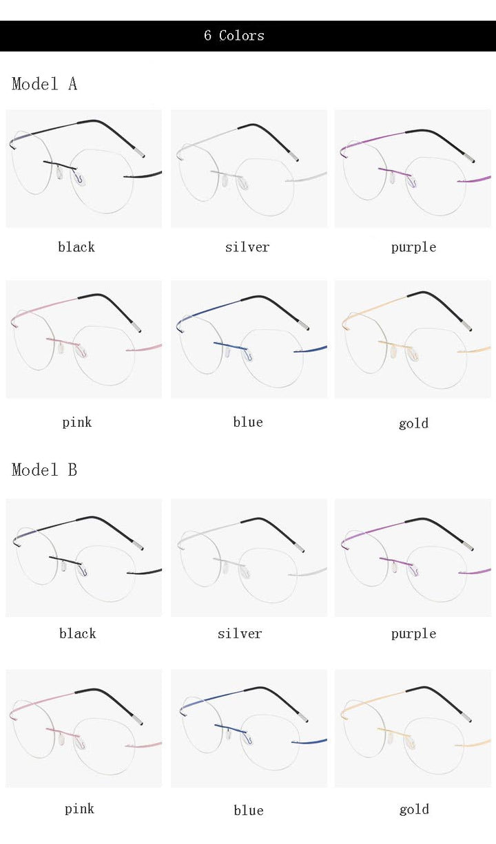 Hdcrafter Unisex Rimless Polygon Round Titanium Frame Eyeglasses 6001-6002 Rimless Hdcrafter Eyeglasses