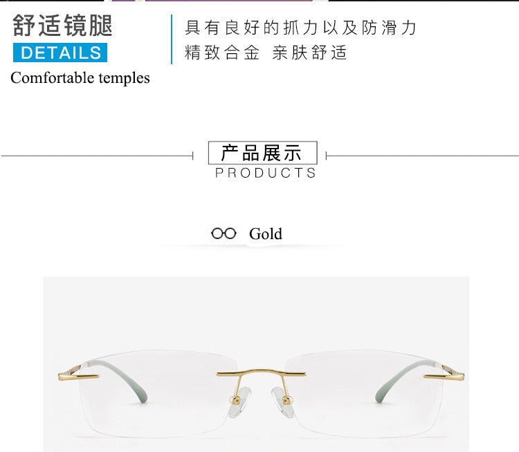 Men's Rimless Square Alloy Frame Eyeglasses Customizable Lenses Zt7053 Rimless Bclear