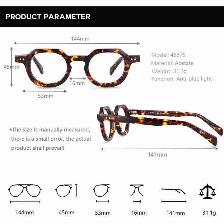 CCspace Unisex Full Rim Round Acetate Frame Eyeglasses 49875 Full Rim CCspace