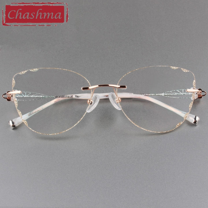 Chashma Women's Rimless Cat Eye Butterfly Titanium Eyeglasses 88051 Rimless Chashma