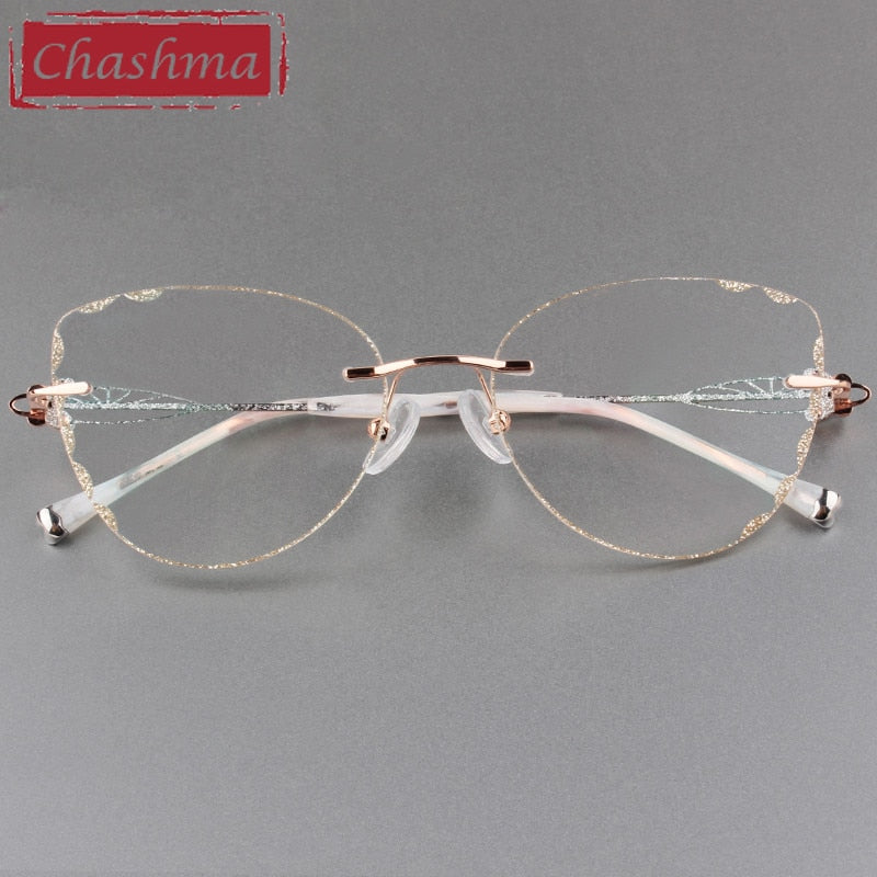 Chashma Women's Rimless Cat Eye Butterfly Titanium Eyeglasses 88051 Rimless Chashma