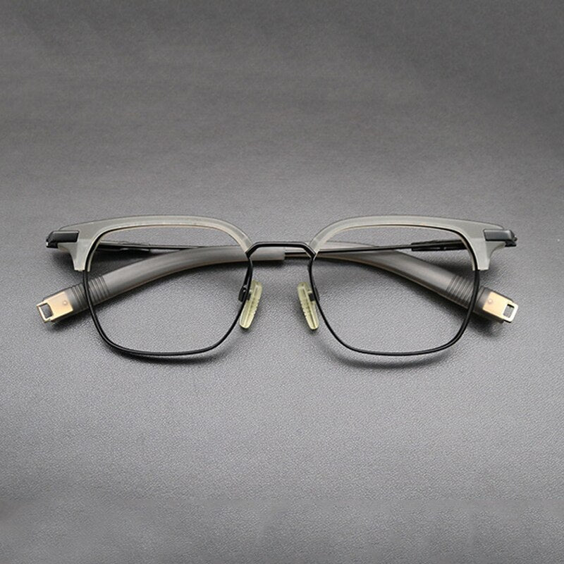 Gatenac Unisex Full Rim Square Titanium Acetate Frame Eyeglasses Gxyj669 Full Rim Gatenac Gray Black