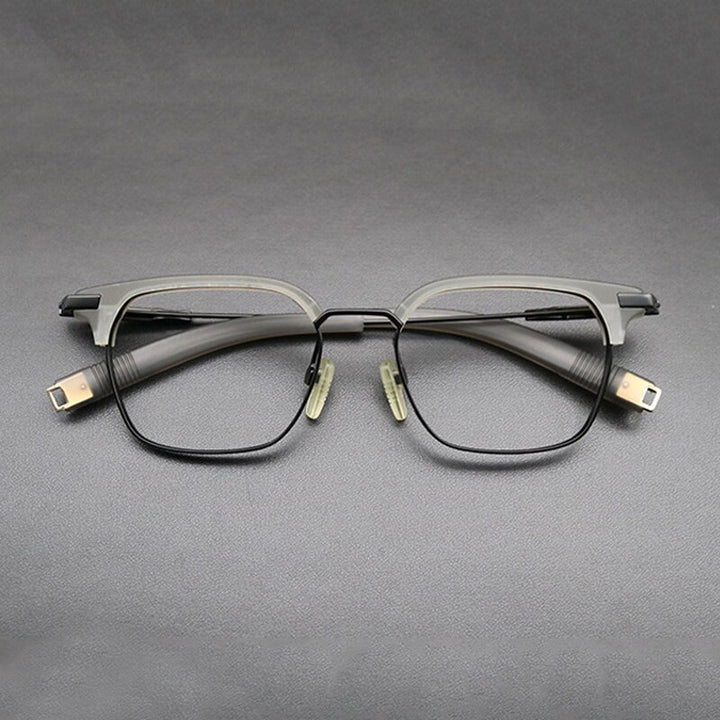 Gatenac Unisex Full Rim Square Titanium Acetate Frame Eyeglasses Gxyj669 Full Rim Gatenac Gray Black