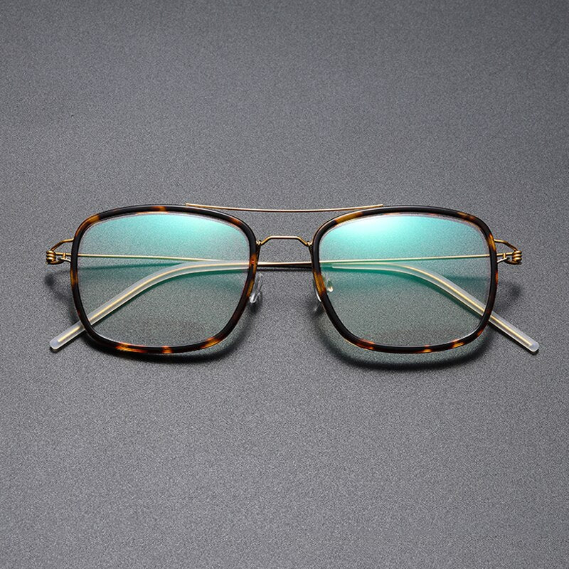 Gatenac Unisex Full Rim Square Titanium Alloy Screwless Double Bridge Frame Eyeglasses Gxyj690 Full Rim Gatenac Tortoise Gold