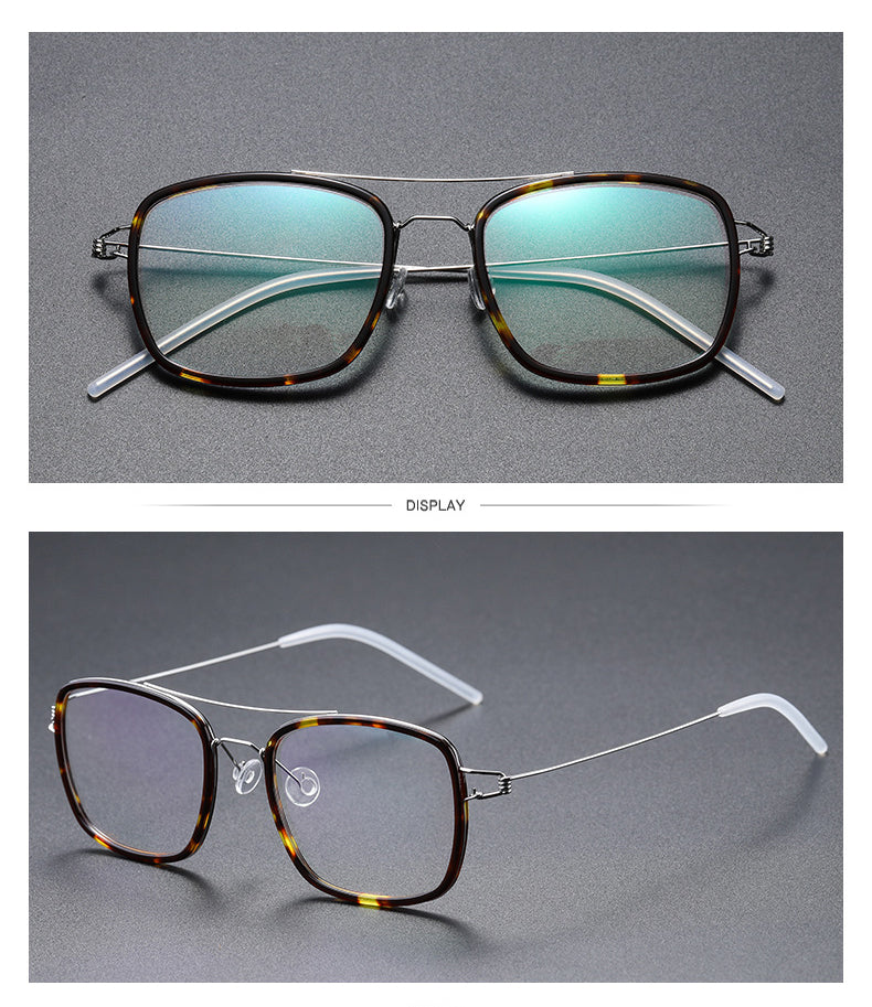 Gatenac Unisex Full Rim Square Titanium Alloy Screwless Double Bridge Frame Eyeglasses Gxyj690 Full Rim Gatenac