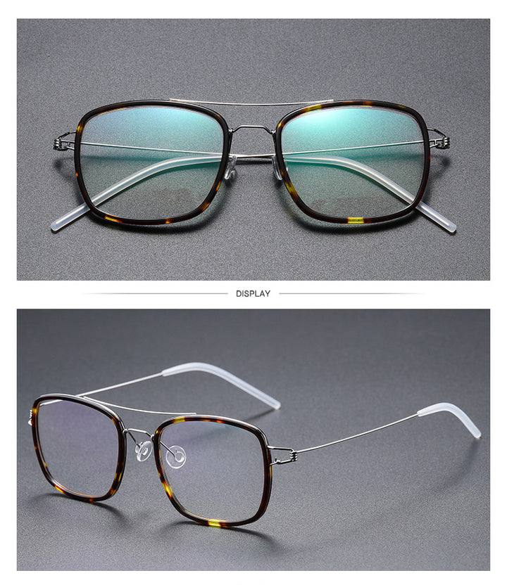 Gatenac Unisex Full Rim Square Titanium Alloy Screwless Double Bridge Frame Eyeglasses Gxyj690 Full Rim Gatenac