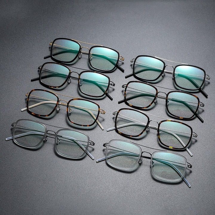 Gatenac Unisex Full Rim Square Titanium Alloy Screwless Double Bridge Frame Eyeglasses Gxyj690 Full Rim Gatenac