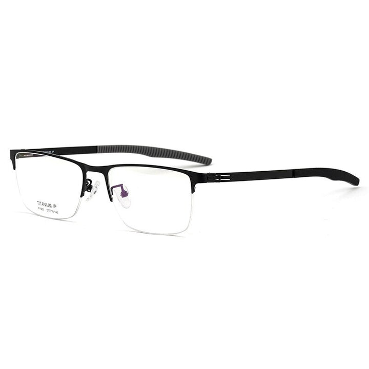 Hotochki Men's Semi Rim TitaniumAlloy IP Plated Frame Eyeglasses F1983 Semi Rim Hotochki black