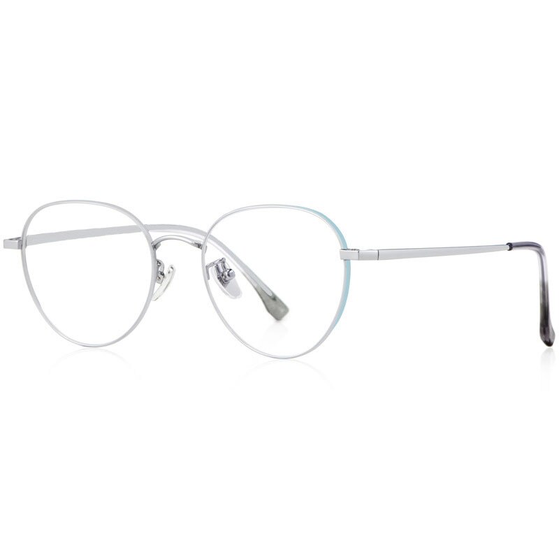 Hotony Women's Full Rim Round Beta Titanium Frame Spring Hinge Eyeglasses T3927 Full Rim Hotony Cyan Silver