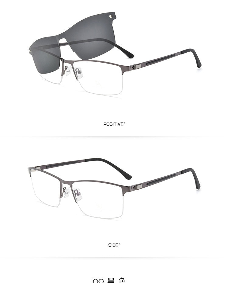 Bclear Men's Semi Rim Alloy Eyeglasses Clip On Polarized Sunglasses Zt94007 Semi Rim Bclear