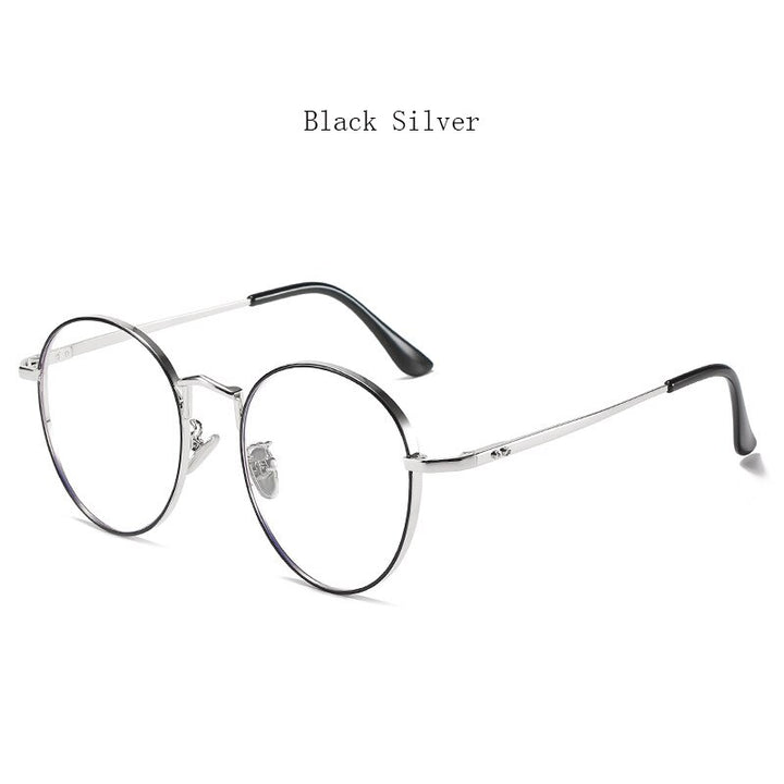 Hdcrafter Unisex Full Rim Round Alloy Frame Eyeglasses Anti Blue Light Lenses 2355 Full Rim Hdcrafter Eyeglasses Black Silver