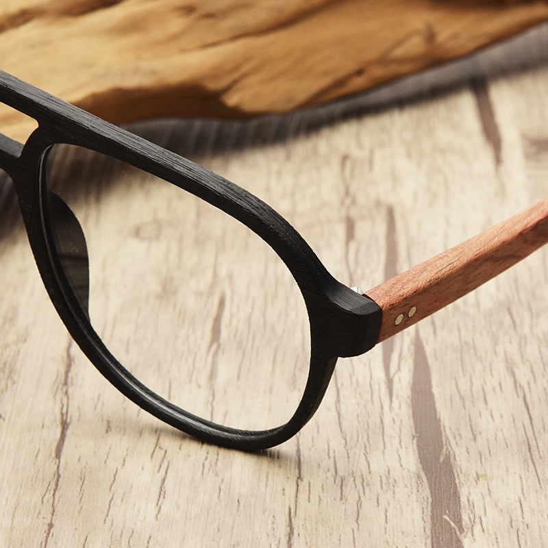 Hdcrafter Unisex Full Rim Double Bridge Round Wood Frame Eyeglasses 7428d Full Rim Hdcrafter Eyeglasses