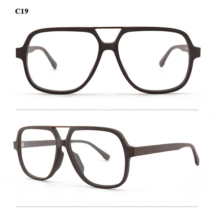 Hdcrafter Unisex Full Rim Polygonal Double Bridge Wood Metal Frame Eyeglasses 6018 Full Rim Hdcrafter Eyeglasses