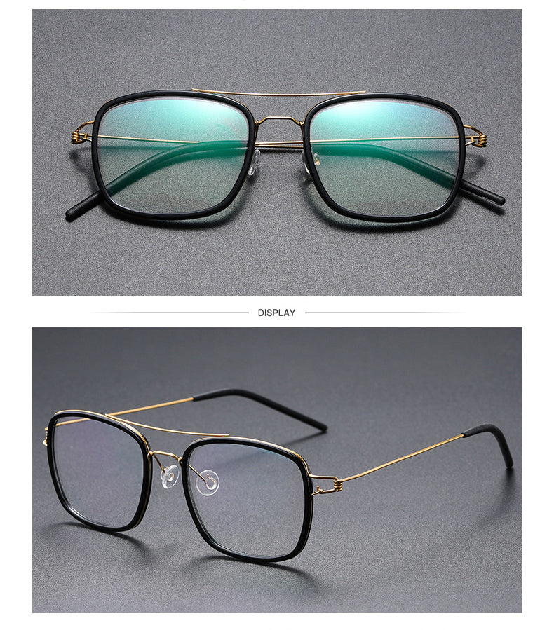 Gatenac Unisex Full Rim Square Titanium Alloy Screwless Double Bridge Frame Eyeglasses Gxyj690 Full Rim Gatenac