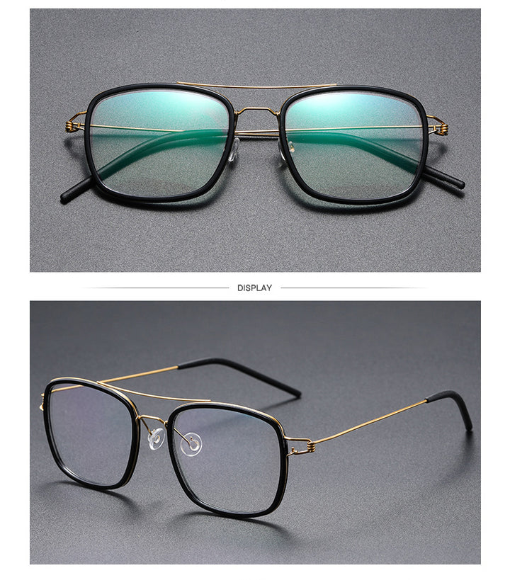 Gatenac Unisex Full Rim Square Titanium Alloy Screwless Double Bridge Frame Eyeglasses Gxyj690 Full Rim Gatenac