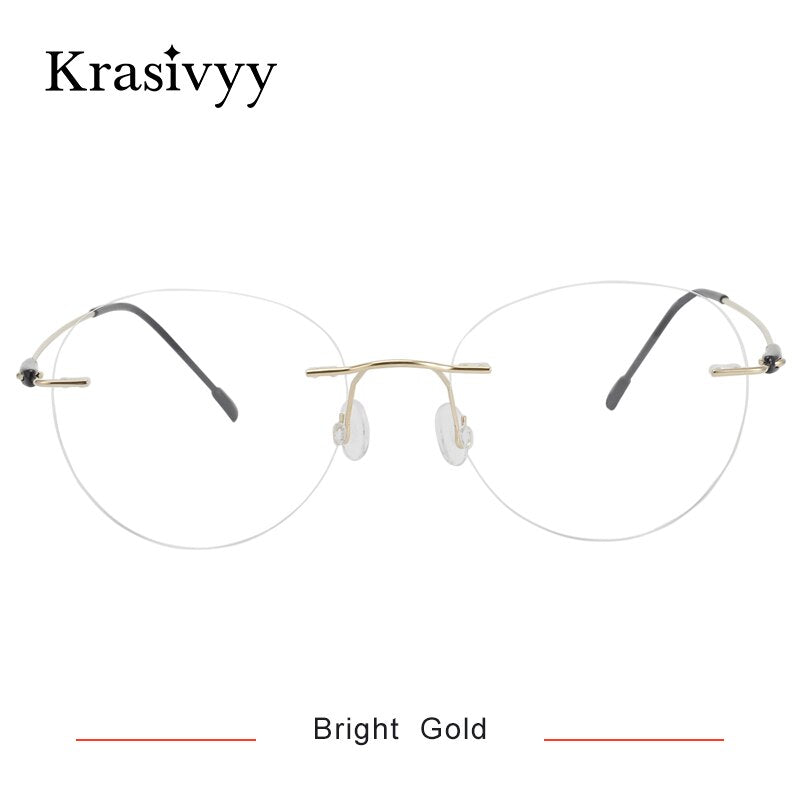 Krasivyy Unisex Rimless Round Titanium Eyeglasses Kr16072 Rimless Krasivyy Bright Gold
