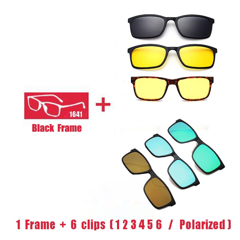 Oveliness Unisex Full Rim Square Tr 90 Titanium Eyeglasses Polarized Clip On Sunglasses 1641 With Clip Ons Oveliness 1F6clips1 2 3 4 5 6