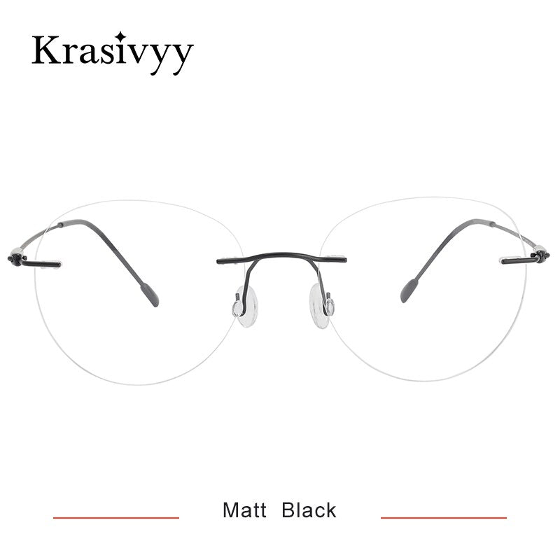 Krasivyy Unisex Rimless Round Titanium Eyeglasses Kr16072 Rimless Krasivyy Matt Black