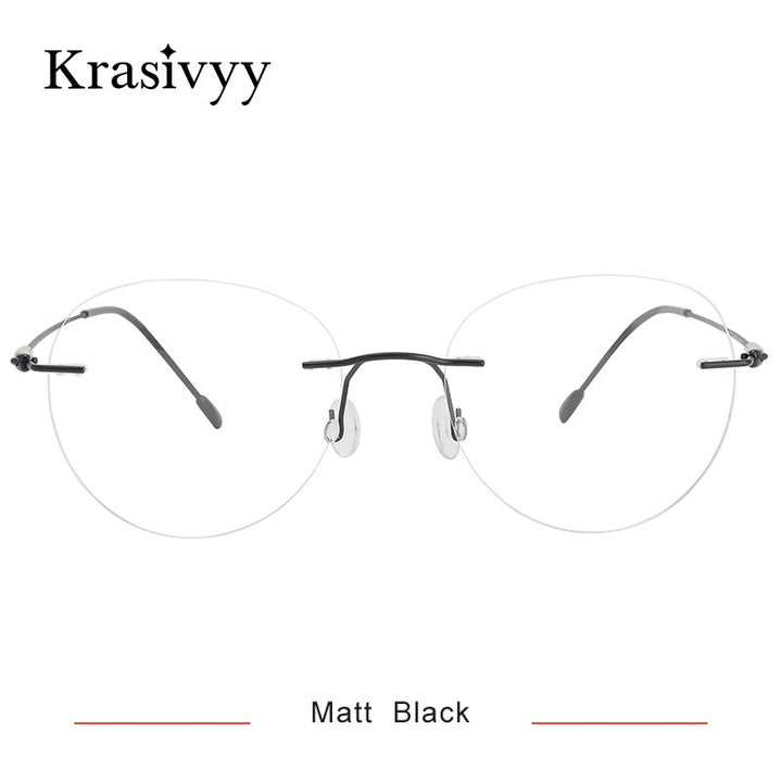 Krasivyy Unisex Rimless Round Titanium Eyeglasses Kr16072 Rimless Krasivyy Matt Black