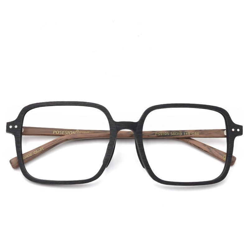 Hdcrafter Unisex Full Rim Oversized Square Wood Frame Eyeglasses 9105 Full Rim Hdcrafter Eyeglasses