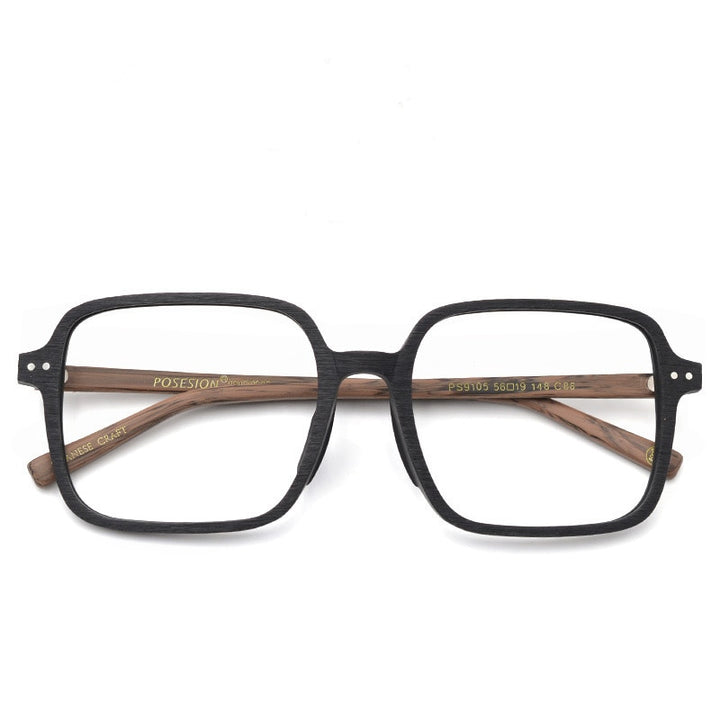 Hdcrafter Unisex Full Rim Oversized Square Wood Frame Eyeglasses 9105 Full Rim Hdcrafter Eyeglasses