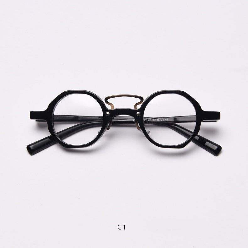 CCspace Unisex Full Rim Round Polygon Acetate Double Bridge Frame Eyeglasses 49833 Full Rim CCspace C1Black
