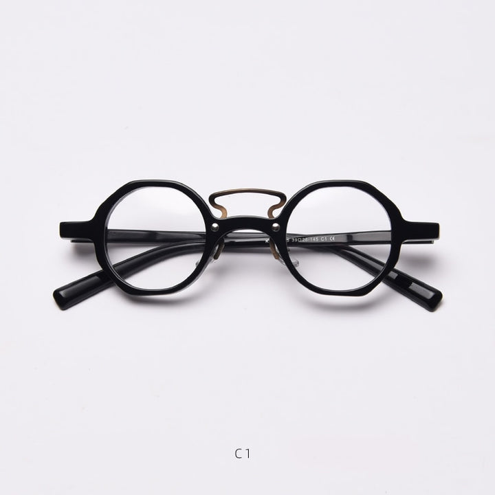 CCspace Unisex Full Rim Round Polygon Acetate Double Bridge Frame Eyeglasses 49833 Full Rim CCspace C1Black