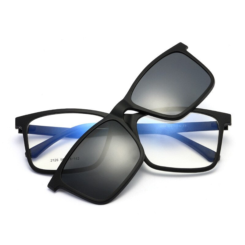 Yimaruili Men's Full Rim TR 90 Resin Frame Eyeglasses Polarized Clip On Sunglasses  2126 With Clip Ons Yimaruili Eyeglasses Matte Black C2