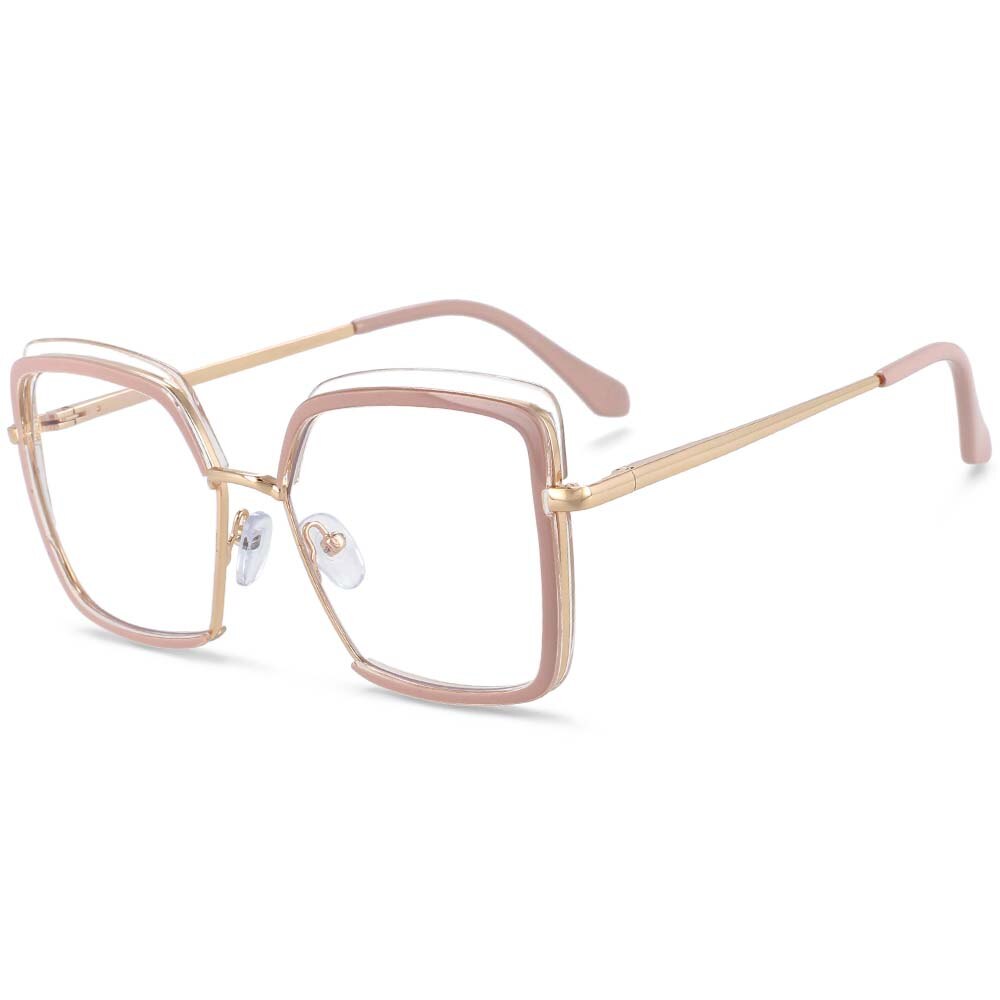 CCspace Unisex Semi Rim Square Tr 90 Titanium Frame Eyeglasses 54078 Semi Rim CCspace China Pink