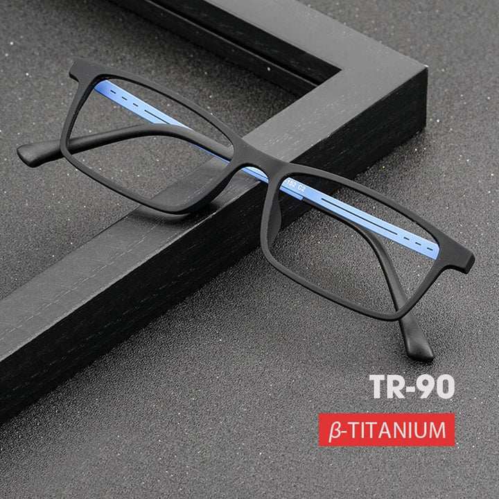 Hotony Unisex Full Rim Rectangle TR 90 Resin B Titanium Frame Eyeglasses 9826 Full Rim Hotony