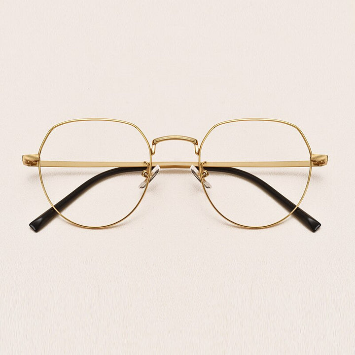 Yimaruili Unisex Full Rim Round Titanium Frame Eyeglasses 1901 Full Rim Yimaruili Eyeglasses Gold