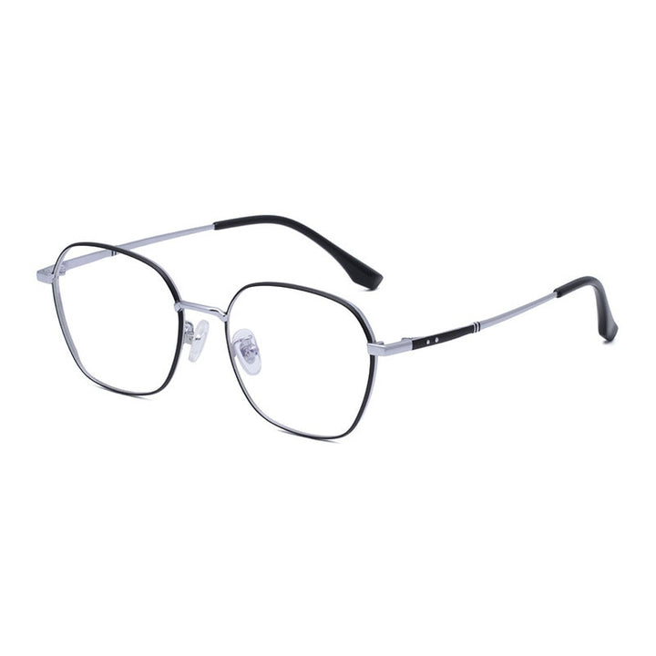 Hotony Unisex Full Rim Polygon Round Titanium Eyeglasses 8009 Full Rim Hotony BLACK SILVER